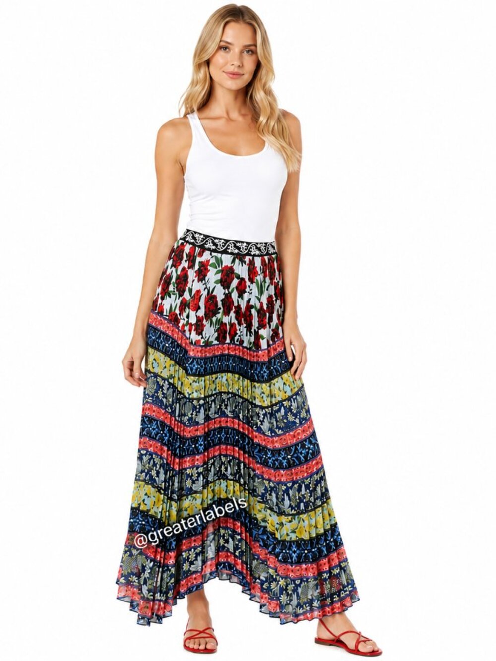 Alice + Olivia Multicolor Floral Print Pleated Maxi Skirt Size 14 NWT